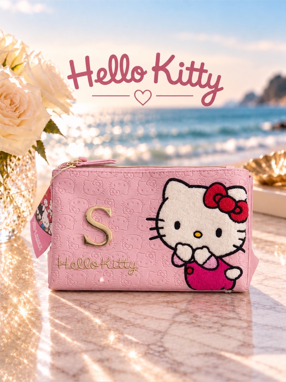 Hello Kitty Pink Initial “S” Cosmetic Makeup Bag NWT Sanrio